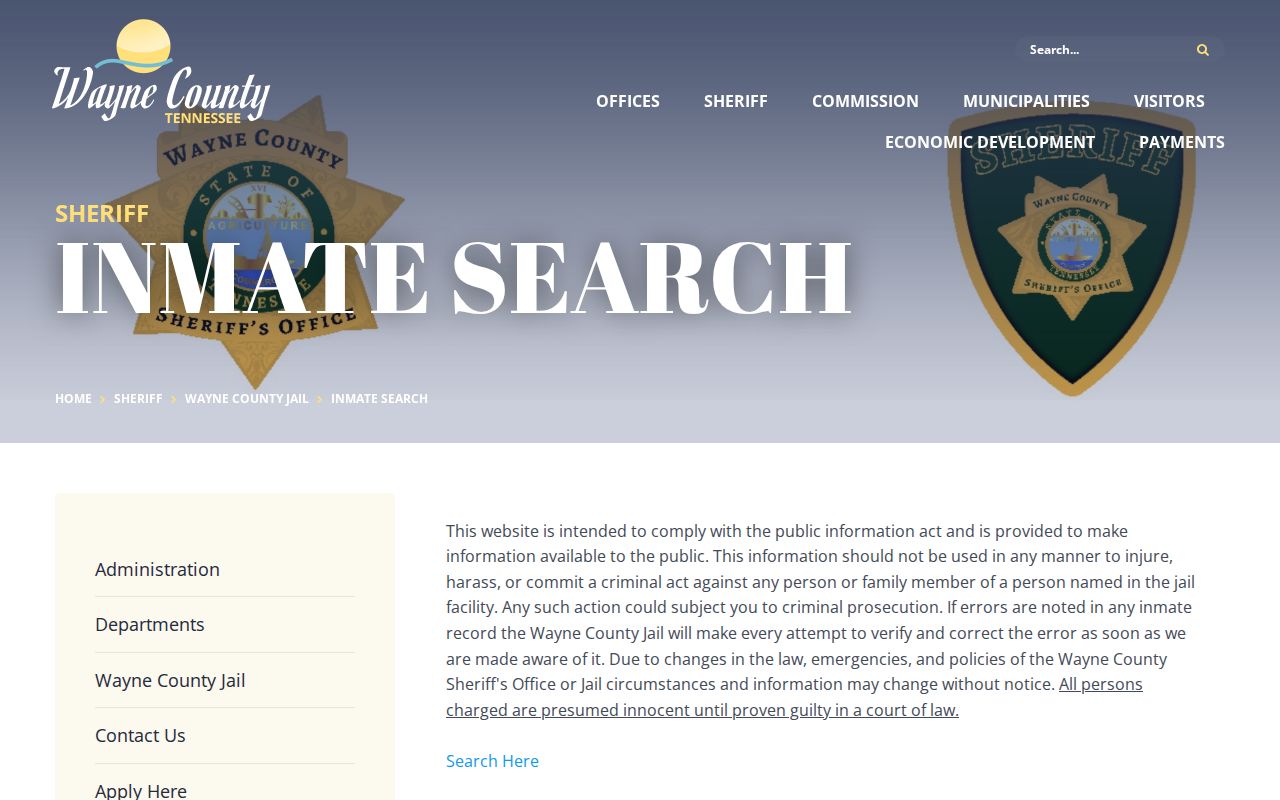 Wayne County warrant record access warning from the official sheriff page