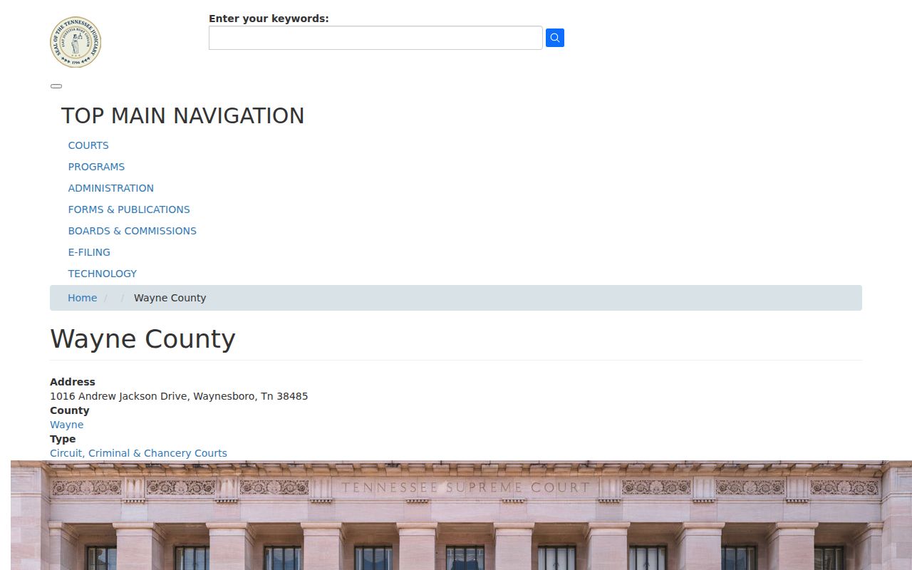 Wayne County active warrant records reference, Tennessee AOC court location