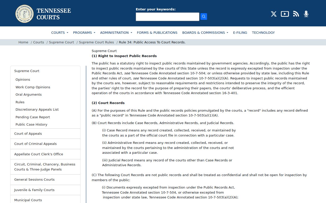 Wayne County bench warrant records access reference, Tennessee Rule 34 page