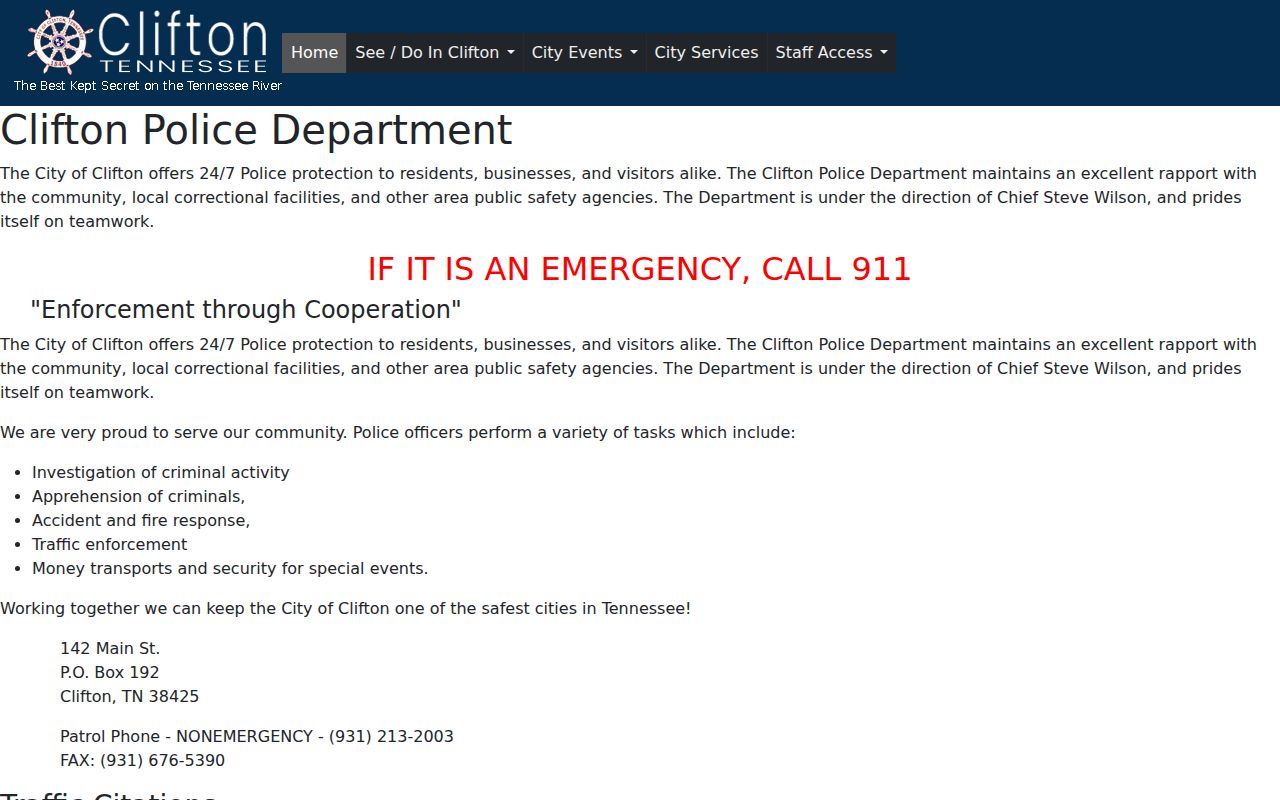 Wayne County traffic warrant records reference, Clifton Police citation and FTA warning