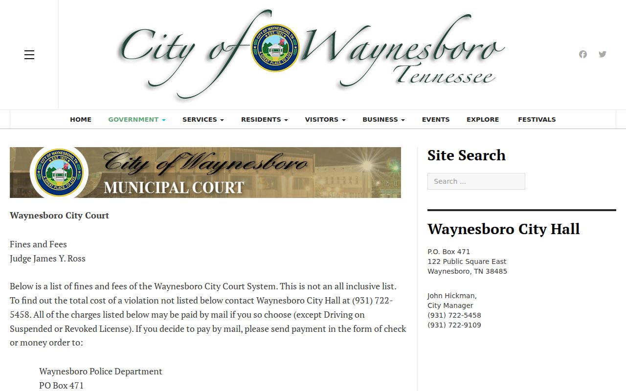 Wayne County municipal warrant records reference, Waynesboro Municipal Court payment and FTA instructions